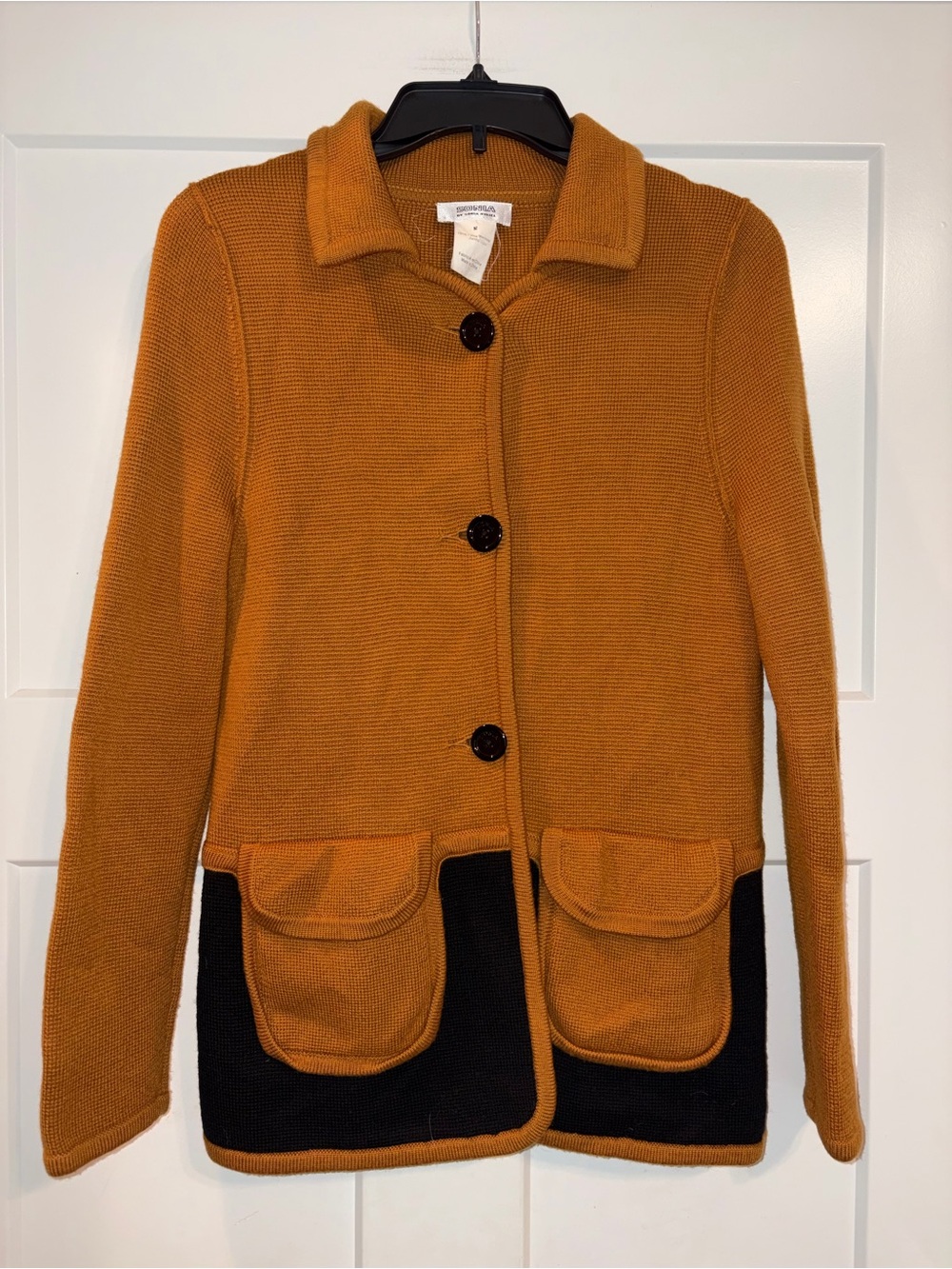 Vtg Sonia by Sonia Rykiel merino wool button cardigan brown & black Medium